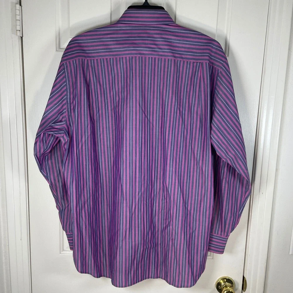 Brioni Neiman Marcus Mens Purple Striped Button Dress Shirt Italy 17.5-32 XL EUC - Picture 3 of 7